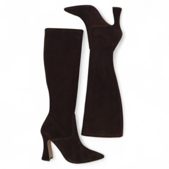 Coach Women's Size 8.5 Cece Maple Suede Pointed Toe Block Heel Tall Boots CN159 - Picture 10 of 16